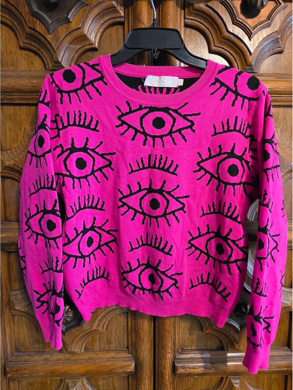 Lizette Collection Eye Print Sweater, Hot Pink/Black Size L